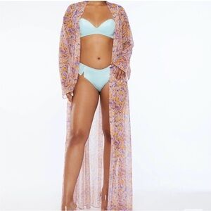 Savage X Fenty Multicolor Cyber Cat Print Long Mesh Robe XS/S Swimsuit Cover Up